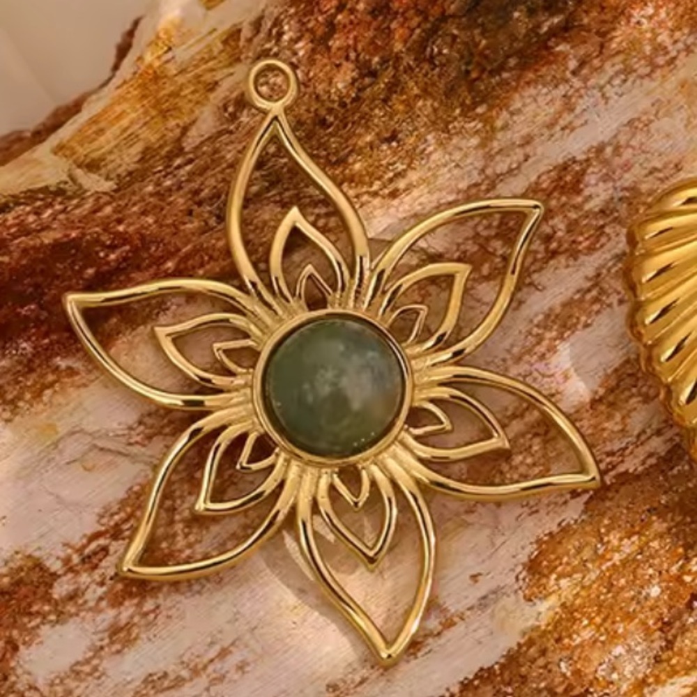 Anthropologie Gold and Green Floral Pendant WATERPROOF - Picture 6 of 10